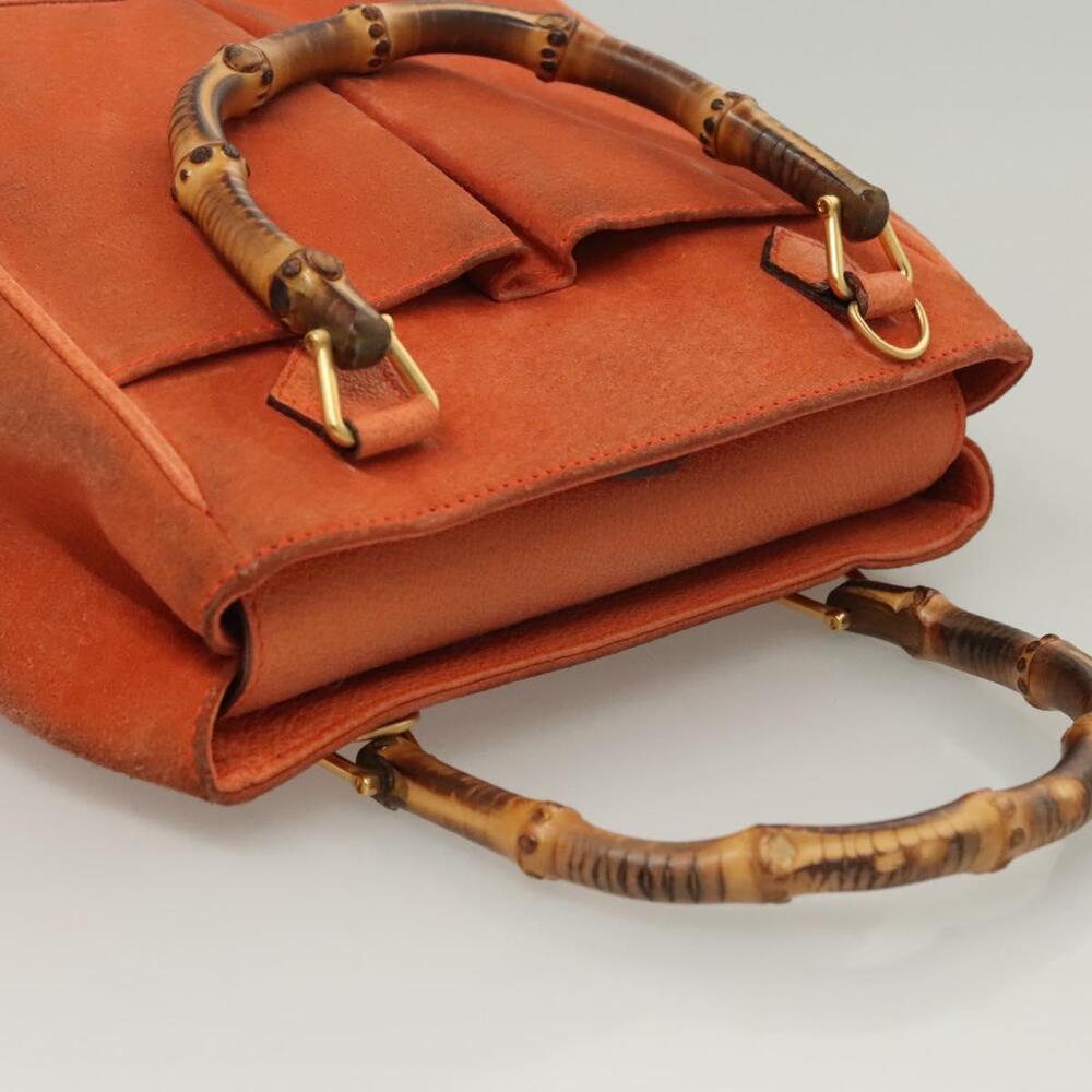 GUCCI Bamboo Hand Bag Suede Orange Gold 000 123 000 123 - Picture 7 of 16